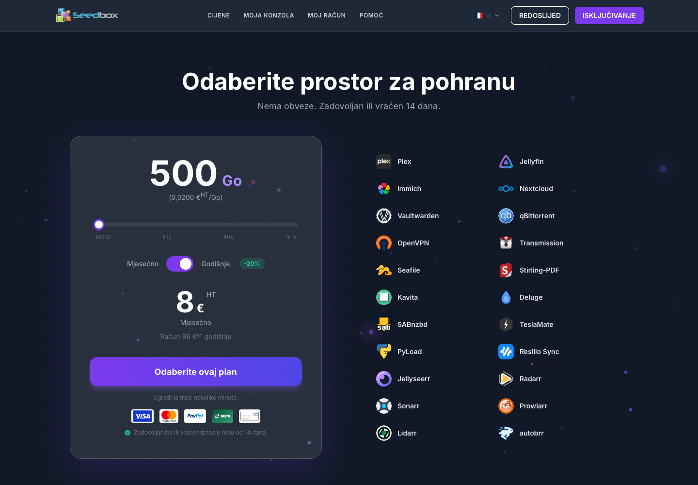 Sélection de l’espace de stockage et du cycle de facturation