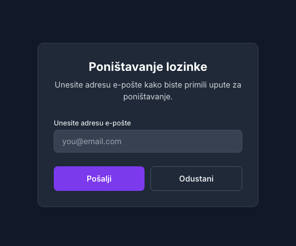 Obrazac za poništavanje lozinke