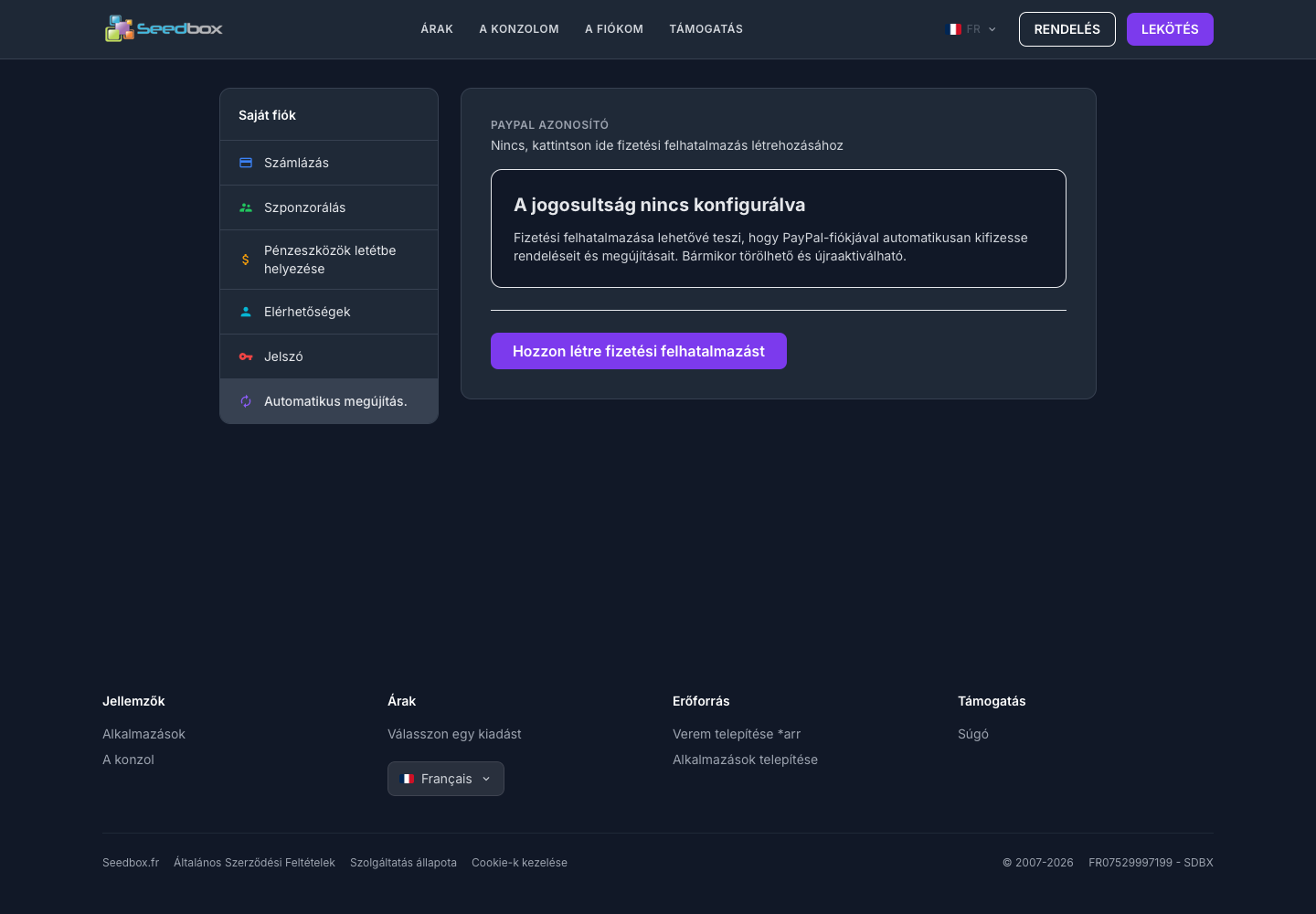 Renouvellement automatique PayPal non configuré