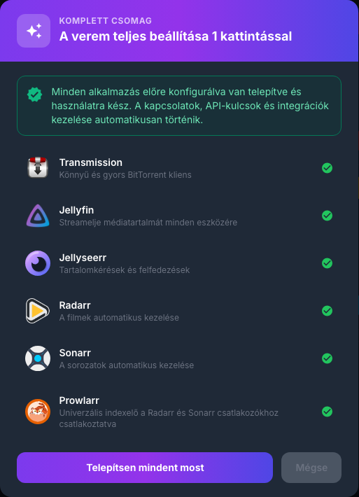 Multimédiás verem bemutató ablak egy kattintással