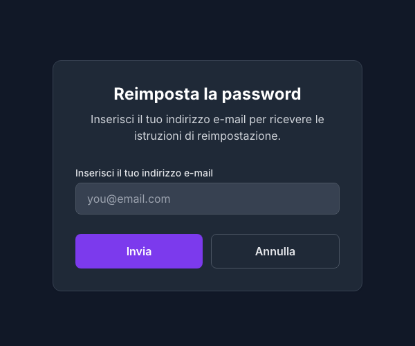Modulo per la reimpostazione della password