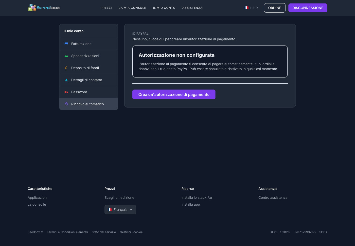Renouvellement automatique PayPal non configuré