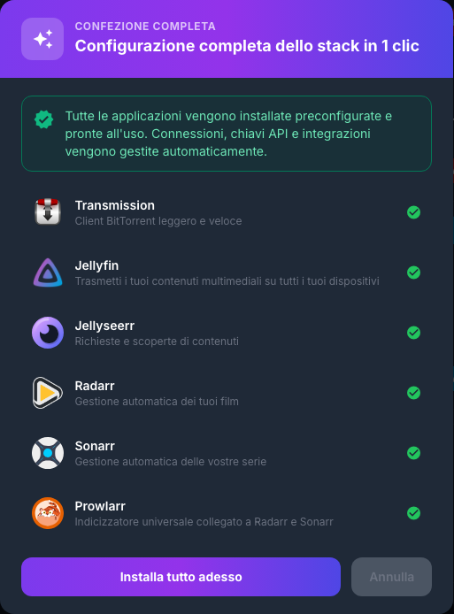 Panoramica delle applicazioni incluse nello stack completo
