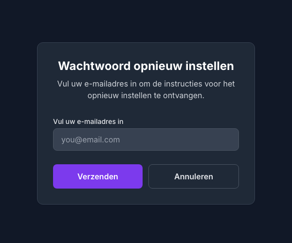 Formulier om het wachtwoord opnieuw in te stellen