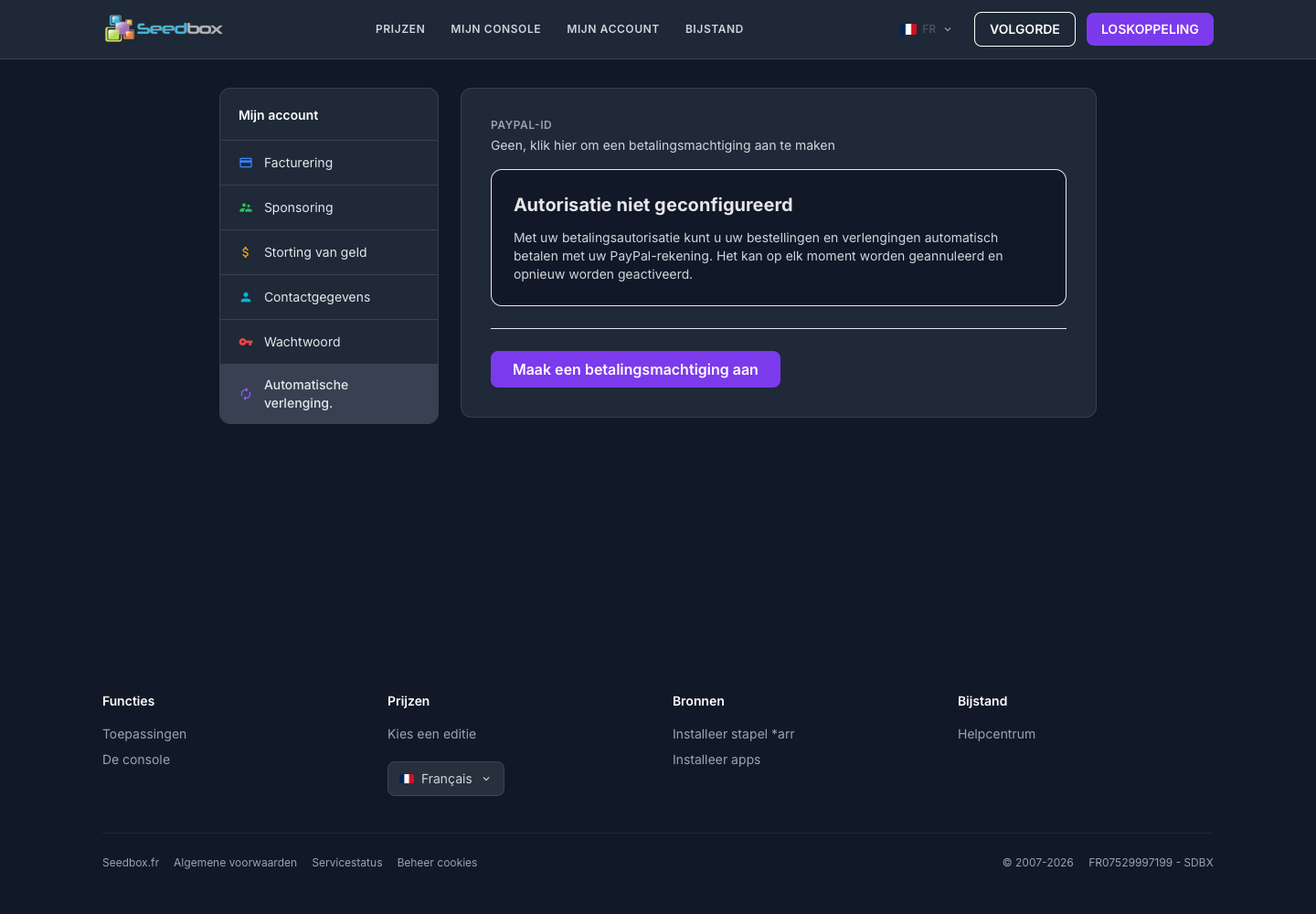 Renouvellement automatique PayPal non configuré