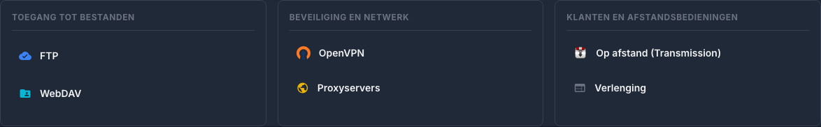 Tabblad Plug-ins met toegang tot bestanden, VPN, proxy en externe clients