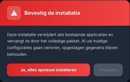 Waarschuwing weergegeven vóór volledige herinstallatie van applicaties