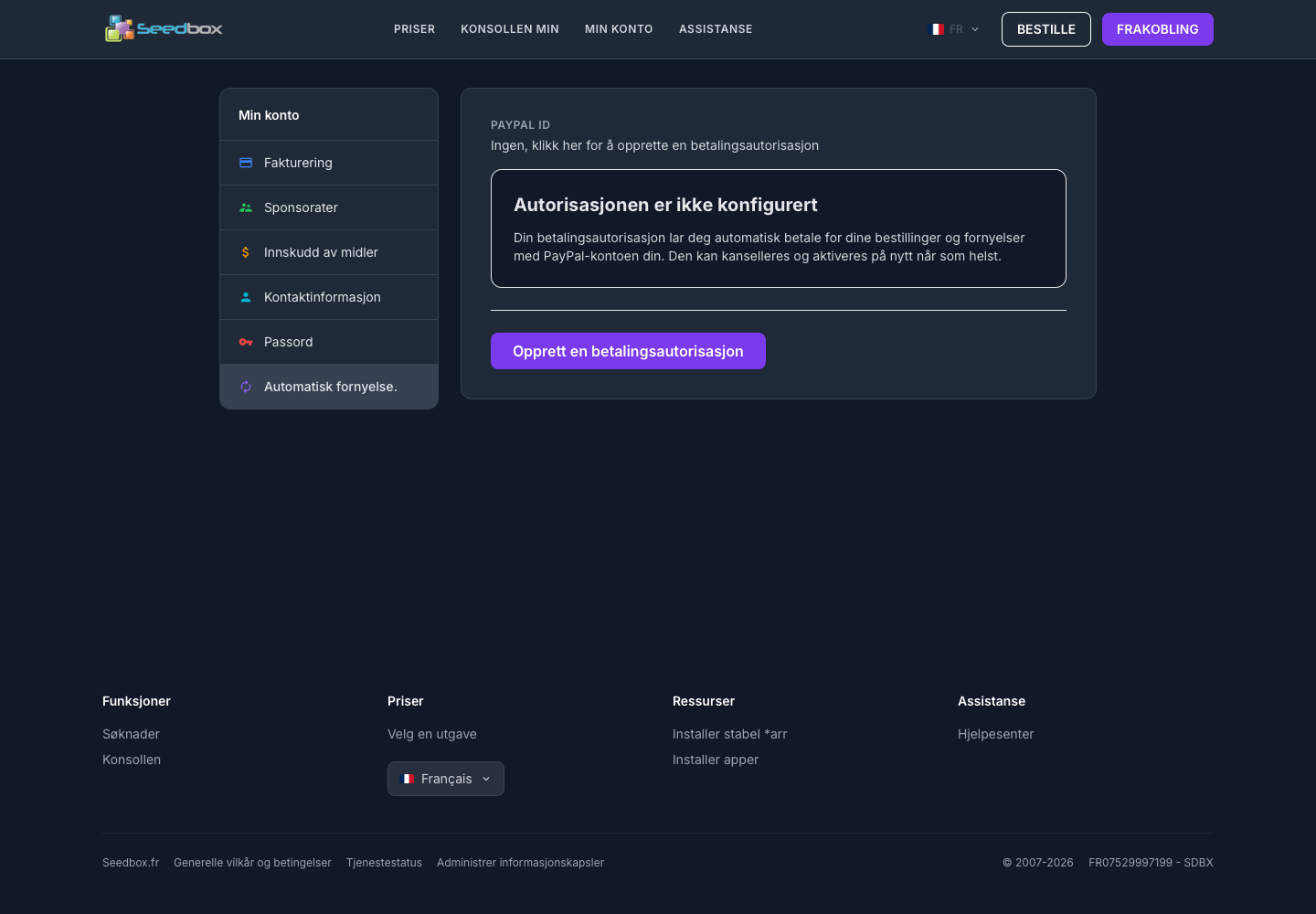 Renouvellement automatique PayPal non configuré
