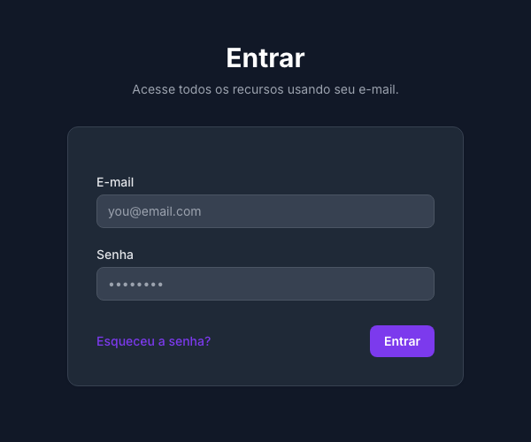 Página de acesso com o link de redefinição