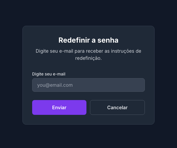 Formulário de redefinição de senha