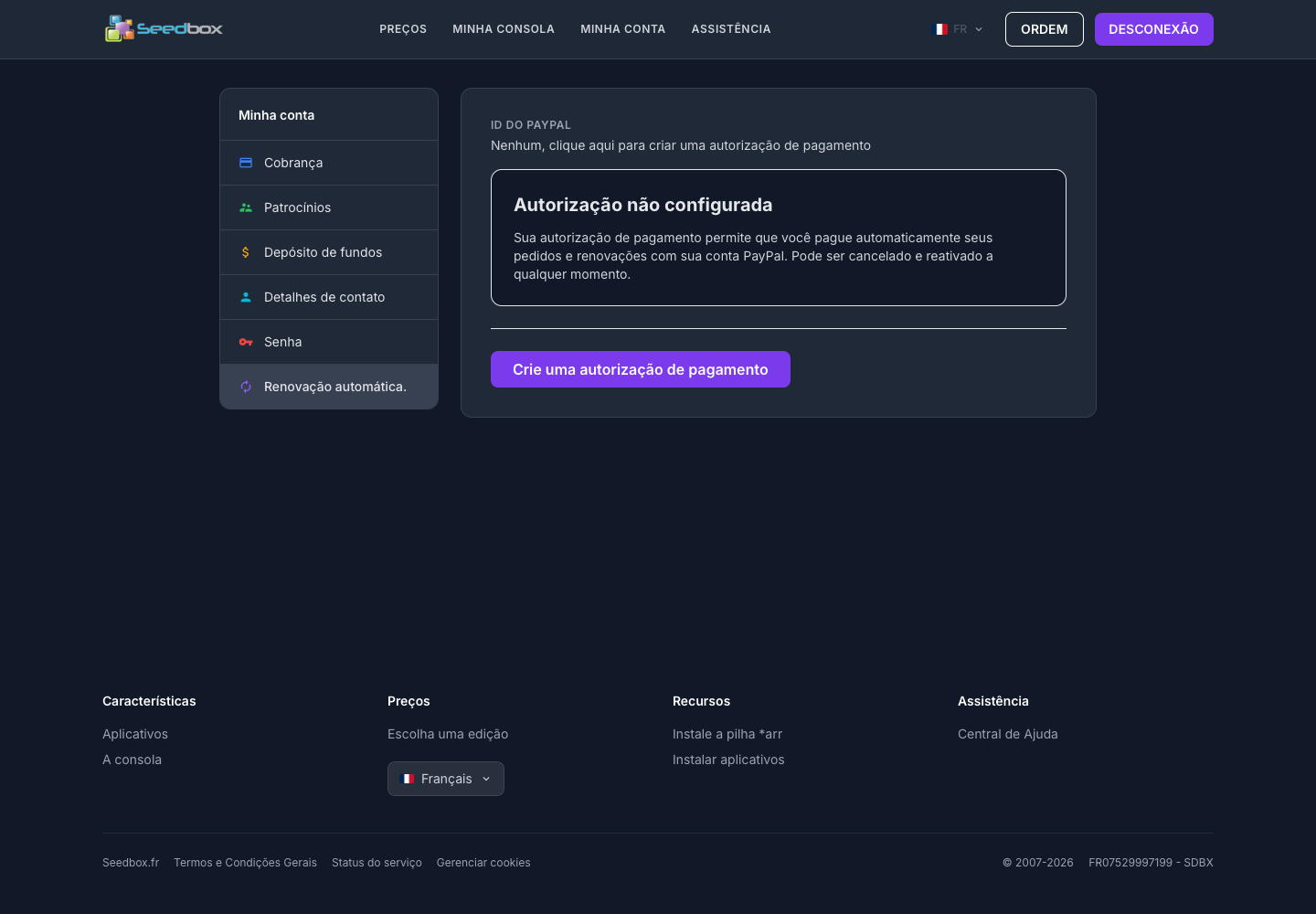 Renouvellement automatique PayPal non configuré