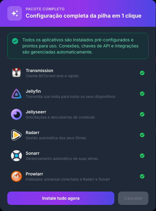 Visão geral dos aplicativos incluídos na pilha completa