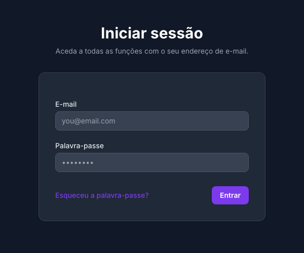Página de início de sessão com a ligação de reposição