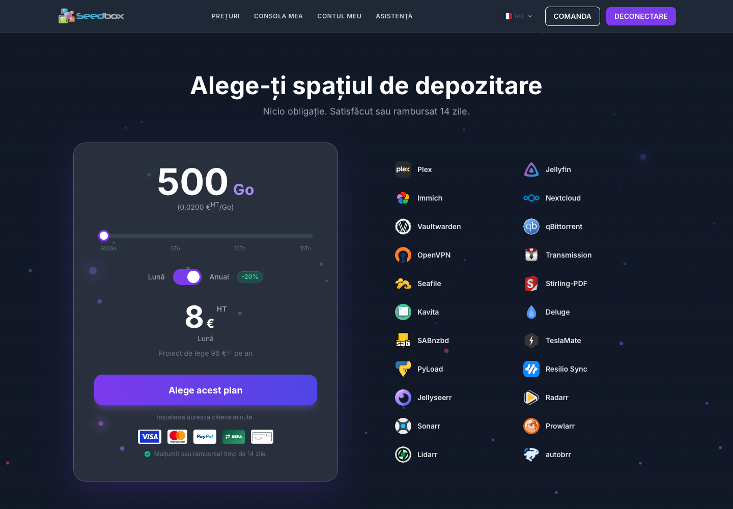 Sélection de l’espace de stockage et du cycle de facturation