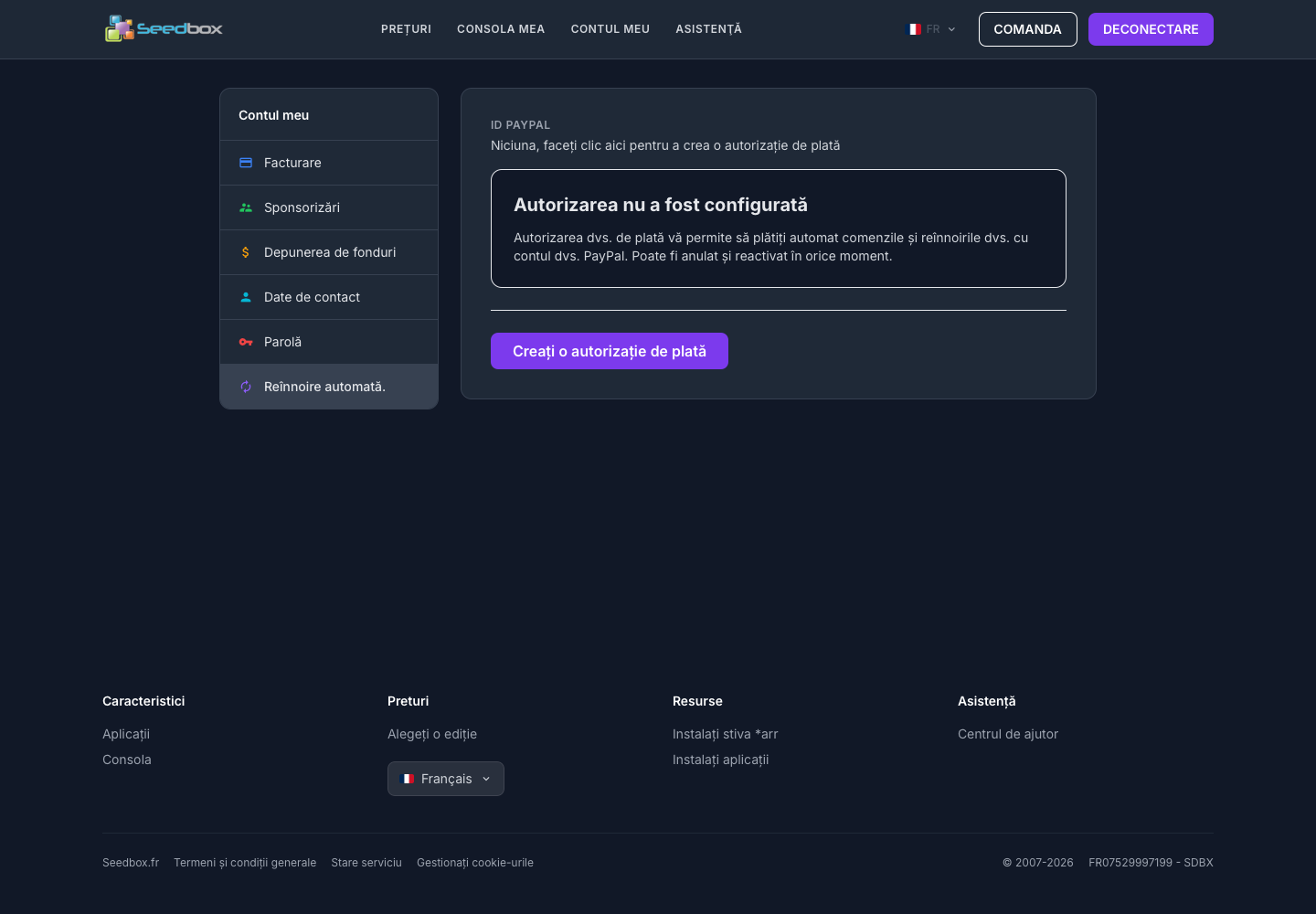 Renouvellement automatique PayPal non configuré