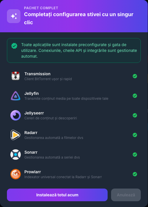 Fereastra de prezentare a stivei multimedia cu un singur clic
