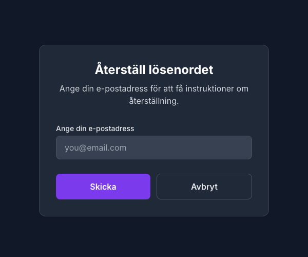 Formulär för återställning av lösenord