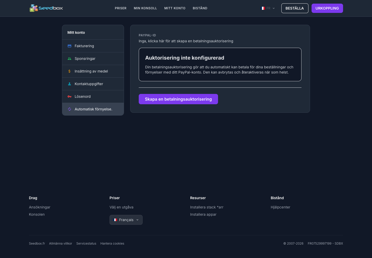 Renouvellement automatique PayPal non configuré