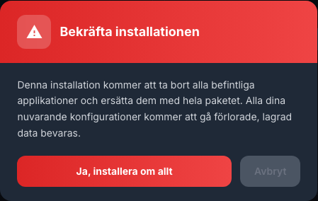 Varning visas innan fullständig ominstallation av applikationer