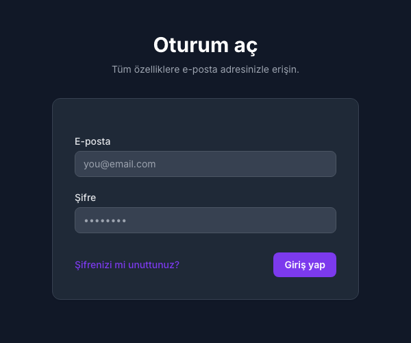 Şifre sıfırlama bağlantısının bulunduğu giriş sayfası