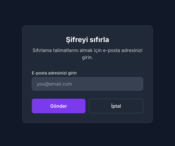 Şifre sıfırlama formu