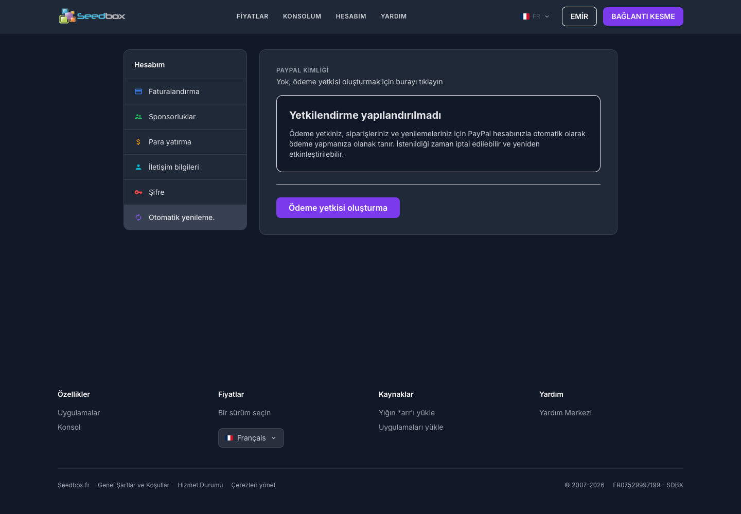 Renouvellement automatique PayPal non configuré