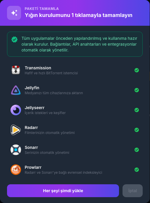 Tek tıklamalı multimedya yığını tanıtım penceresi