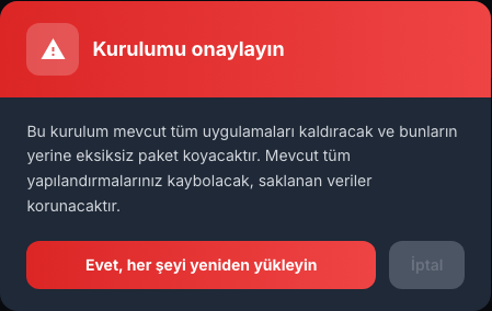 Uygulamaların tamamen yeniden yüklenmesinden önce görüntülenen uyarı