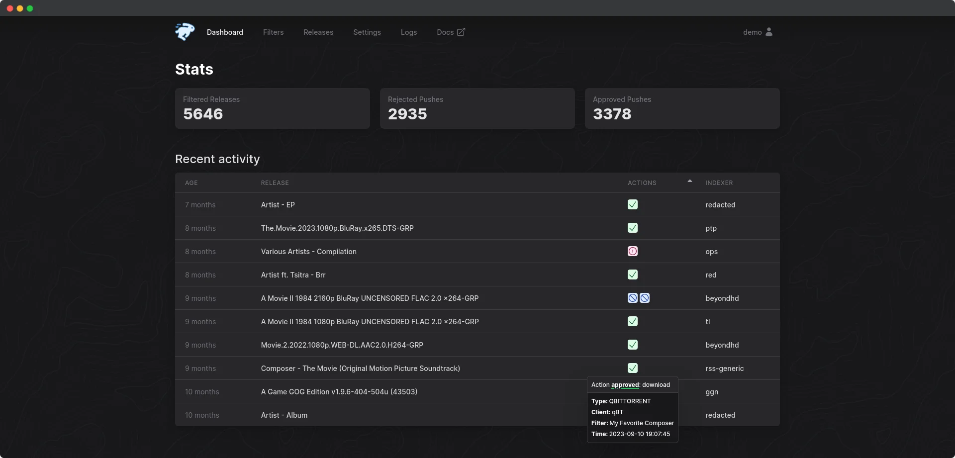 autobrr dashboard
