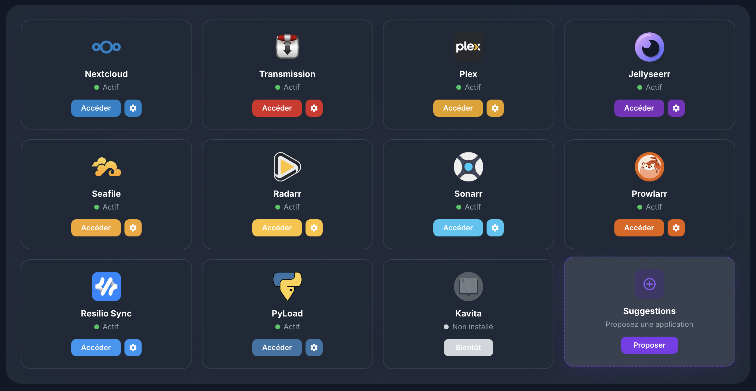 Grille des applications