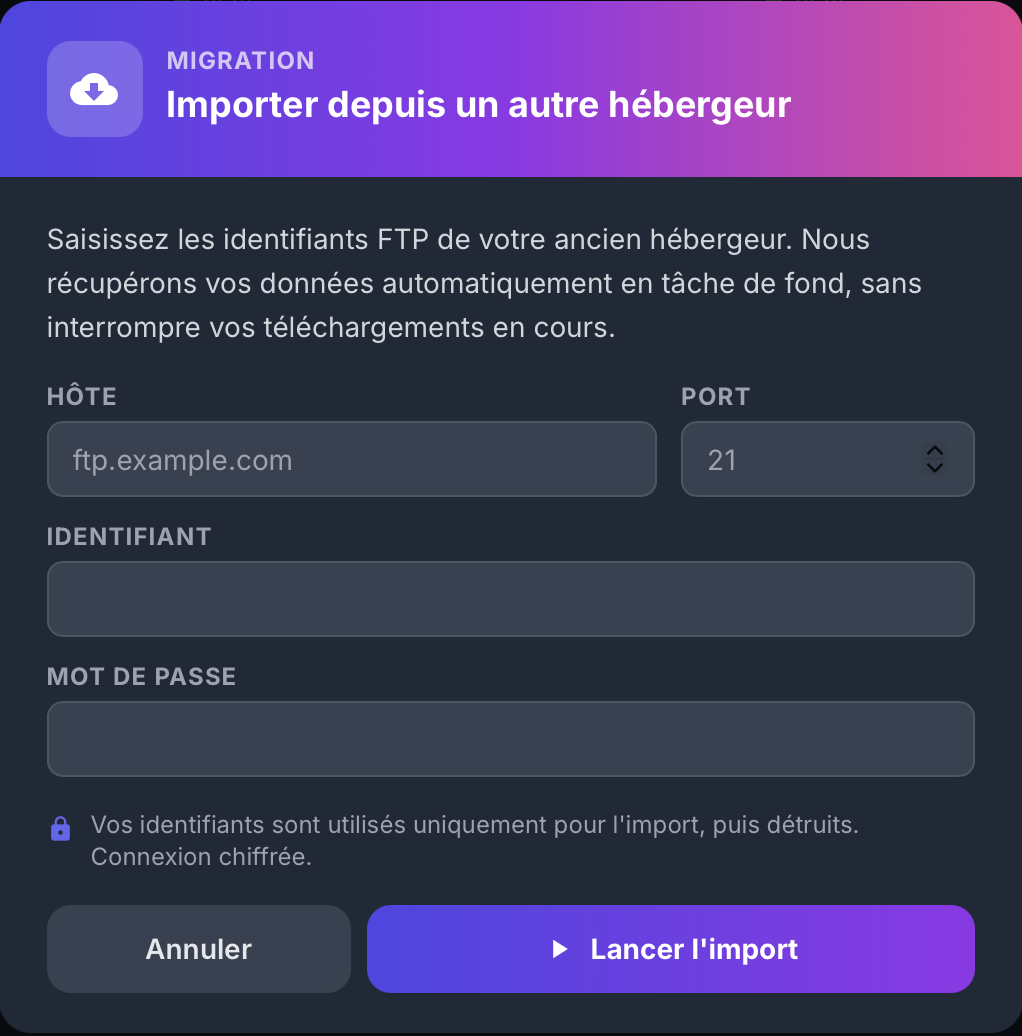 Importer depuis un autre hébergeur