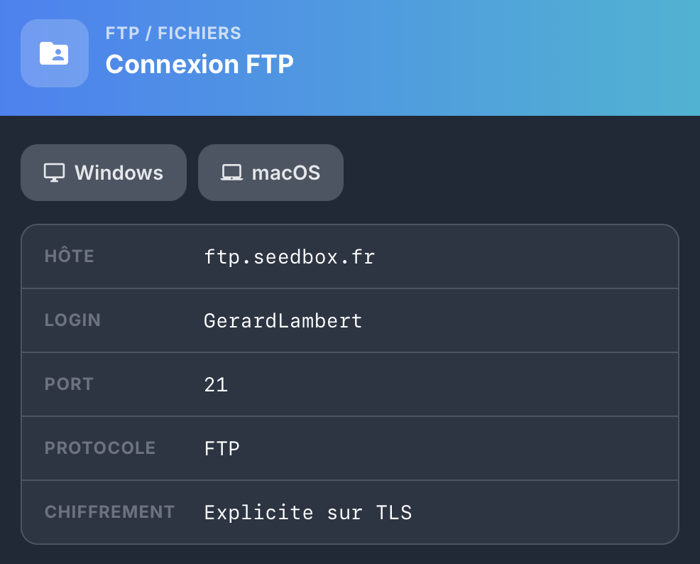 Modale de configuration FTP