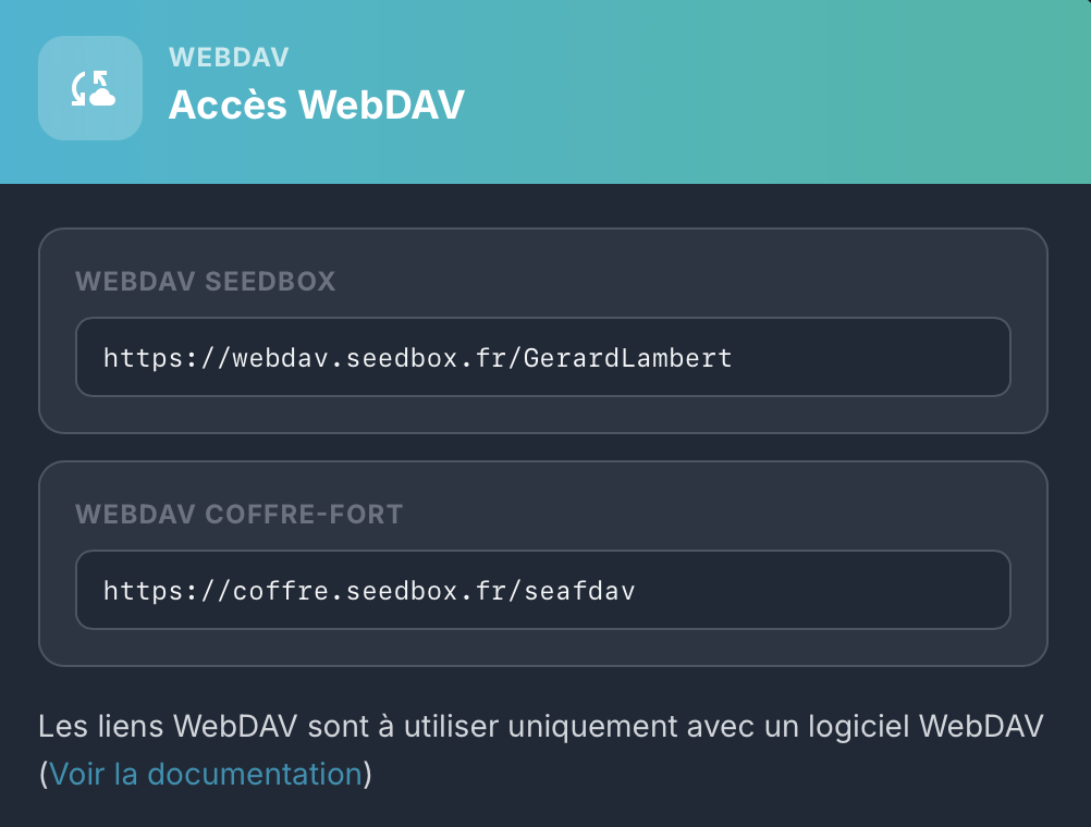 Modale de configuration WebDAV