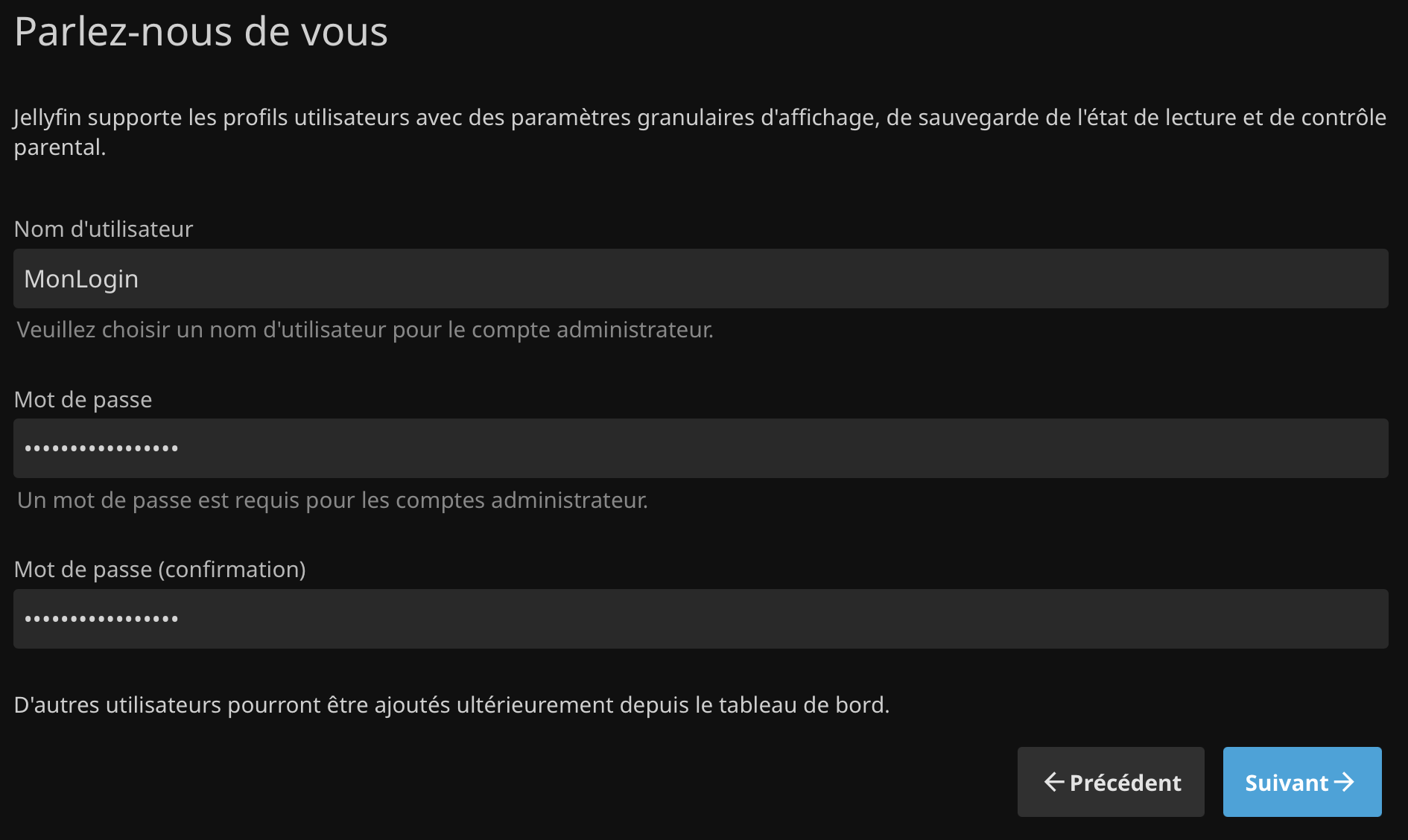 Création d'un utilisateur