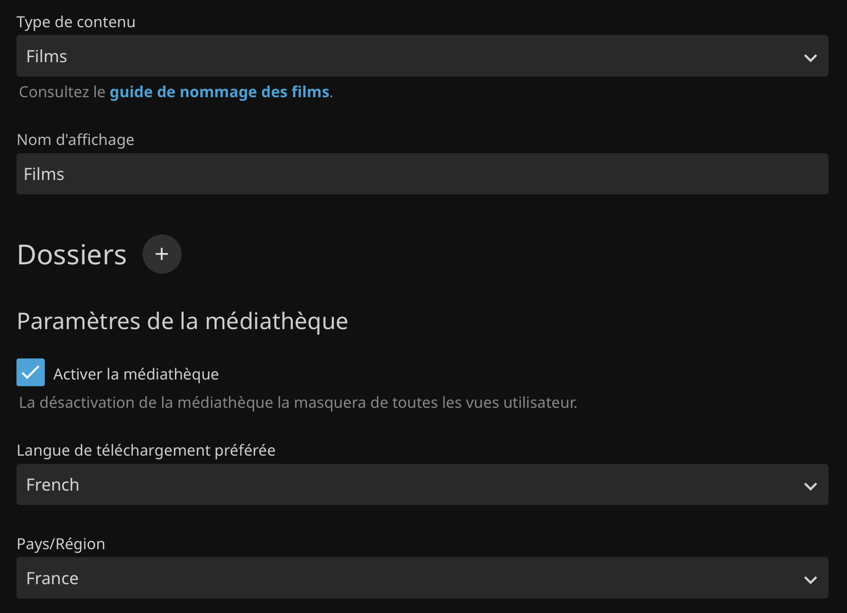 Paramétrer la bibliothèque