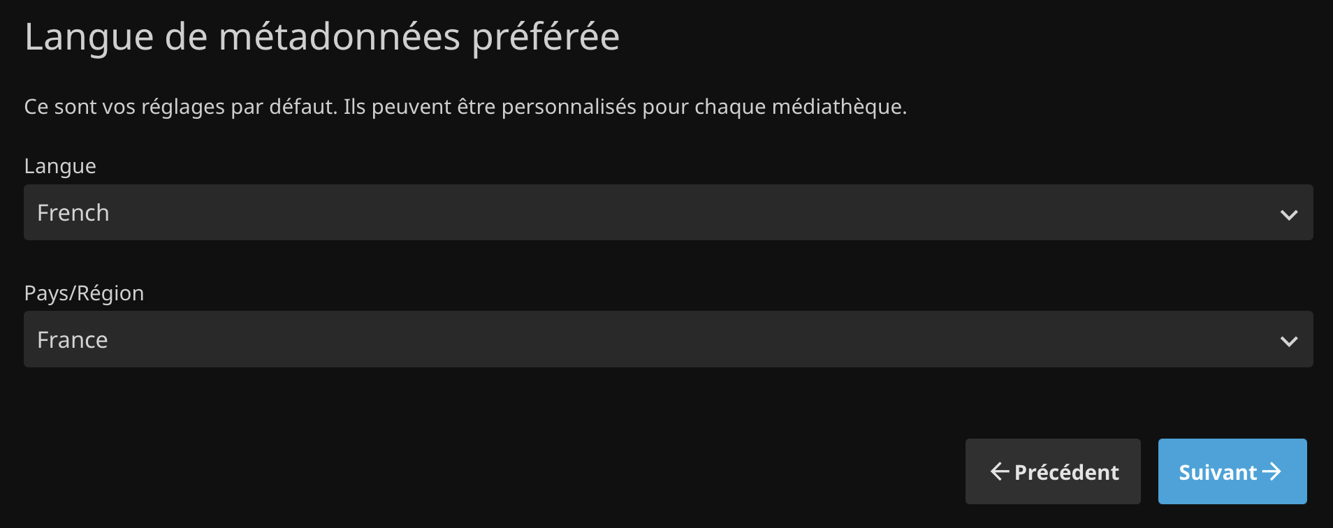 Choix de langue des métadonnées